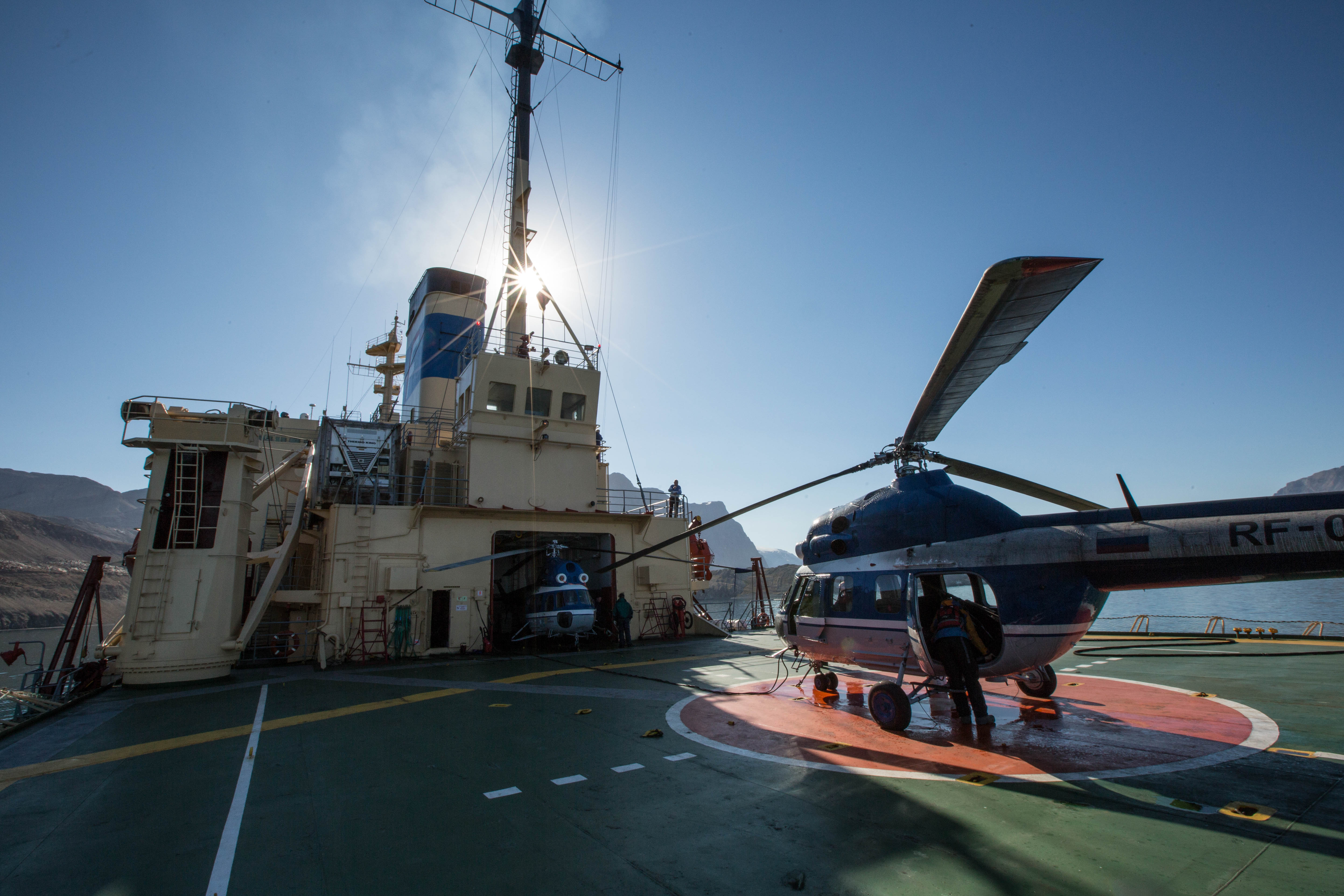 Quark Expeditions Kapitan Khlebnikov Helicopter Hangar 1.jpg